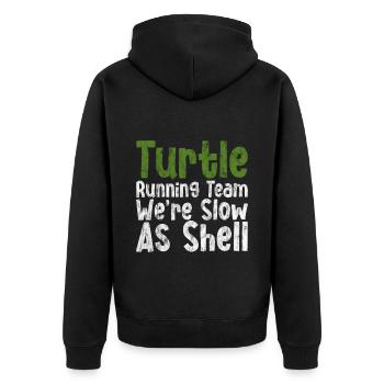 Turtle Running Team, We're Slow As Shell 3 - Unisex Premium Organic Zip Hoodie - black - Back - Nico (187cm)
