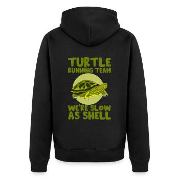 Turtle Running Team, We're Slow As Shell 4 - Unisex Premium Organic Zip Hoodie - black - Back - Nico (187cm)