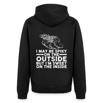 I May Be Spiky On The Outside But I'm Sweet 3 - Unisex Premium Bio Zip Hoodie - Schwarz - Hinten - Nico (187cm)