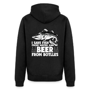 Je sauve le poisson de l’eau et la bière des bouteilles 3 - Veste à capuche bio Premium Unisexe - noir - Dos - Nico (187cm)