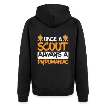 Once A Scout, Always A Pyromaniac 23 - Unisex Premium Bio Zip Hoodie - Schwarz - Hinten - Nico (187cm)