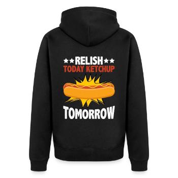 Relish Today Ketchup Tomorrow 5 - Unisex Premium Organic Zip Hoodie - black - Back - Nico (187cm)