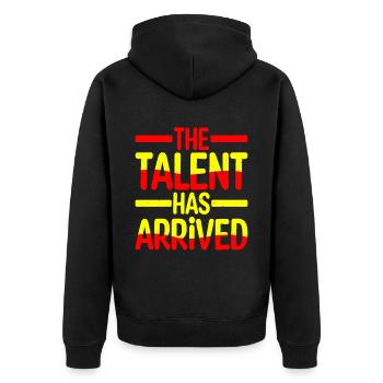 The Talent Has Arrived 4 - Unisex Premium Bio Zip Hoodie - Schwarz - Hinten - Nico (187cm)