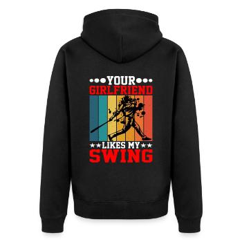 Ta copine aime mon swing 19 - Veste à capuche bio Premium Unisexe - noir - Dos - Nico (187cm)