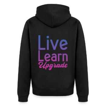Live Learn Upgrade 2 - Unisex Premium Bio Zip Hoodie - Schwarz - Hinten - Nico (187cm)
