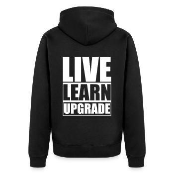Live Learn Upgrade - Unisex Premium Bio Zip Hoodie - Schwarz - Hinten - Nico (187cm)