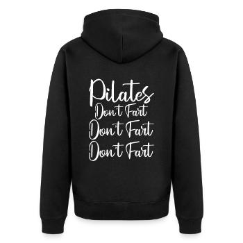 Pilates Don't Fart Don't Fart Don't Fart 2 - Unisex Premium Bio Zip Hoodie - Schwarz - Hinten - Nico (187cm)
