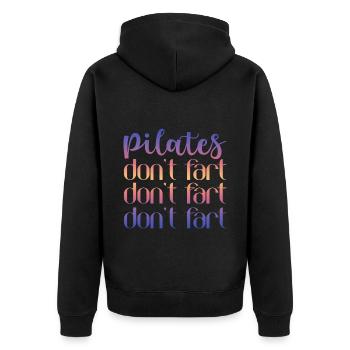 Pilates Don't Fart Don't Fart Don't Fart - Unisex Premium Bio Zip Hoodie - Schwarz - Hinten - Nico (187cm)