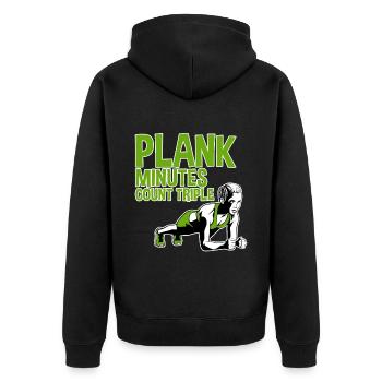 Plank Minutes Count Triple 2 - Unisex Premium Bio Zip Hoodie - Schwarz - Hinten - Nico (187cm)