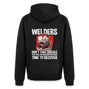 Welders Don't Take Breaks 4 - Unisex Premium Bio Zip Hoodie - Schwarz - Hinten - Nico (187cm)
