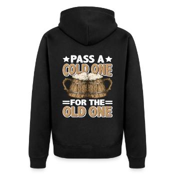 Pass A Cold One For The Old One - Unisex Premium Bio Zip Hoodie - Schwarz - Hinten - Nico (187cm)