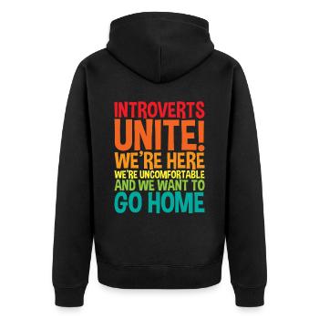 Les introvertis s’unissent! Nous sommes ici nous sommes mal à l’aise - Veste à capuche bio Premium Unisexe - noir - Dos - Nico (187cm)