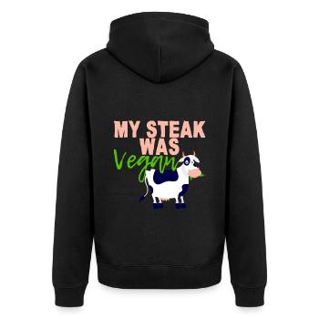 My Steak Was Vegan 4 - Unisex Premium Bio Zip Hoodie - Schwarz - Hinten - Nico (187cm)