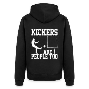 Kickers Are People Too 31 - Unisex Premium Bio Zip Hoodie - Schwarz - Hinten - Nico (187cm)