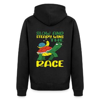 Slow And Steady Wins The Race 4 - Unisex Premium Bio Zip Hoodie - Schwarz - Hinten - Nico (187cm)