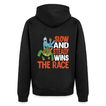 Slow And Steady Wins The Race 5 - Unisex Premium Bio Zip Hoodie - Schwarz - Hinten - Nico (187cm)