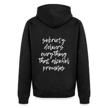 Sobriety Delivers Everything Alcohol Promises - Unisex Premium Bio Zip Hoodie - Schwarz - Hinten - Nico (187cm)
