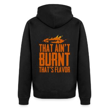 That Ain't Burnt That's Flavor 2 - Unisex Premium Bio Zip Hoodie - Schwarz - Hinten - Nico (187cm)