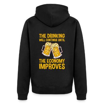 Drinking Will Continue Until The Economy Improves2 - Unisex Premium Bio Zip Hoodie - Schwarz - Hinten - Nico (187cm)