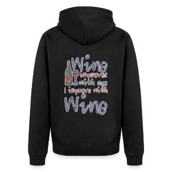 Wine improves with age, I improve with wine 3 - Unisex Premium Organic Zip Hoodie - black - Back - Nico (187cm)