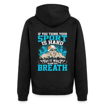 Try It While Holding Your Breath 4 - Unisex Premium Bio Zip Hoodie - Schwarz - Hinten - Nico (187cm)