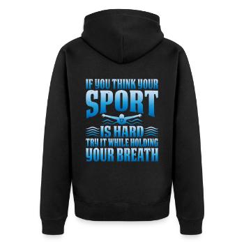 Try It While Holding Your Breath 5 - Unisex Premium Bio Zip Hoodie - Schwarz - Hinten - Nico (187cm)