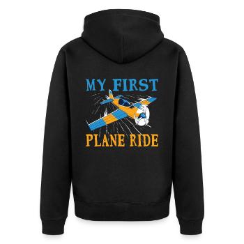 My First Plane Ride 55 - Unisex Premium Bio Zip Hoodie - Schwarz - Hinten - Nico (187cm)