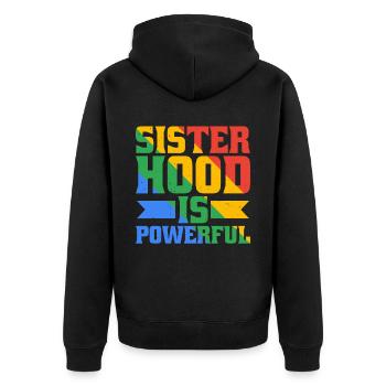 Sisterhood Is Powerful 28 - Unisex Premium Bio Zip Hoodie - Schwarz - Hinten - Nico (187cm)