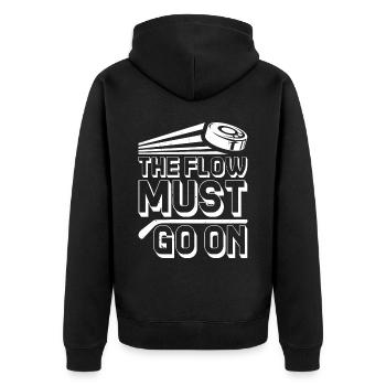 The Flow Must Go On 9 - Unisex Premium Bio Zip Hoodie - Schwarz - Hinten - Nico (187cm)