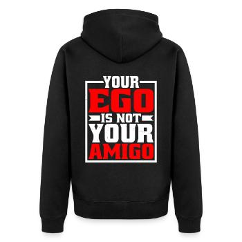 Your Ego Is Not Your Amigo 20 - Unisex Premium Bio Zip Hoodie - Schwarz - Hinten - Nico (187cm)