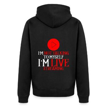 Je ne me parle pas à moi-même, je diffuse en direct 4 - Veste à capuche bio Premium Unisexe - noir - Dos - Nico (187cm)