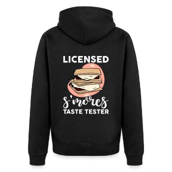 Testeur de boutons S’mores sous licence 4 - Veste à capuche bio Premium Unisexe - noir - Dos - Nico (187cm)