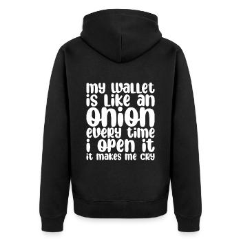 My Wallet Is Like An Onion 1 - Unisex Premium Bio Zip Hoodie - Schwarz - Hinten - Nico (187cm)