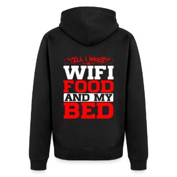 Tout ce dont j’ai besoin, c’est du wifi, de la nourriture et de mon lit 4 - Veste à capuche bio Premium Unisexe - noir - Dos - Nico (187cm)