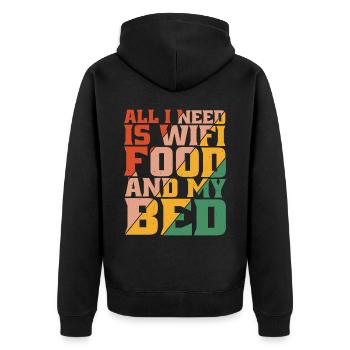 Tout ce dont j’ai besoin, c’est du wifi, de la nourriture et de mon lit 5 - Veste à capuche bio Premium Unisexe - noir - Dos - Nico (187cm)