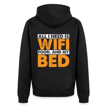 Tout ce dont j’ai besoin, c’est du wifi, de la nourriture et de mon lit 6 - Veste à capuche bio Premium Unisexe - noir - Dos - Nico (187cm)