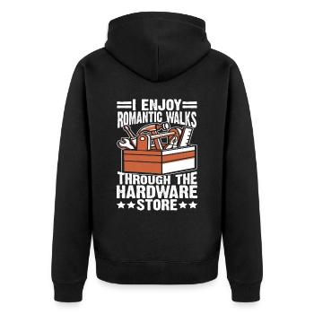 I Enjoy Romantic Walks Through Hardware Store 35 - Unisex Premium Organic Zip Hoodie - black - Back - Nico (187cm)