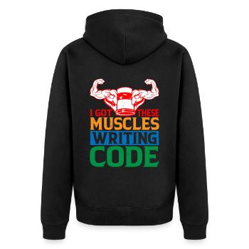 I Got These Muscles Writing Code 6 - Unisex Premium Organic Zip Hoodie - black - Back - Nico (187cm)