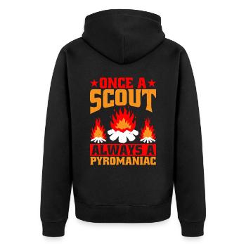Once A Scout, Always A Pyromaniac 26 - Unisex Premium Bio Zip Hoodie - Schwarz - Hinten - Nico (187cm)