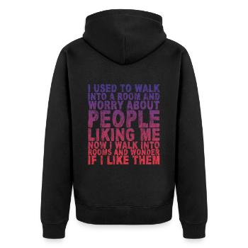 Now I Walk Into Rooms And Wonder If I Like Them 3 - Unisex Premium Organic Zip Hoodie - black - Back - Nico (187cm)