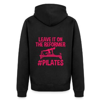 Leave It On The Reformer #Pilates 2 - Unisex Premium Bio Zip Hoodie - Schwarz - Hinten - Nico (187cm)