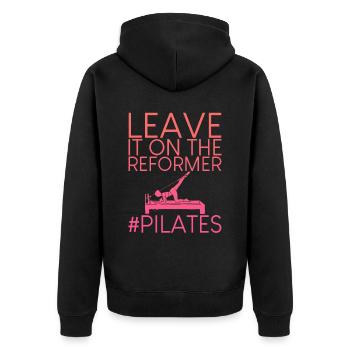 Leave It On The Reformer #Pilates 4 - Unisex Premium Bio Zip Hoodie - Schwarz - Hinten - Nico (187cm)