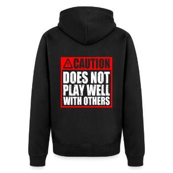 Caution Does Not Play Well With Others 51 - Unisex Premium Organic Zip Hoodie - black - Back - Nico (187cm)