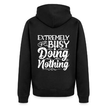 Extremely Busy Doing Nothing 9 - Unisex Premium Bio Zip Hoodie - Schwarz - Hinten - Nico (187cm)