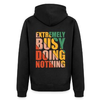 Extremely Busy Doing Nothing 8 - Unisex Premium Bio Zip Hoodie - Schwarz - Hinten - Nico (187cm)