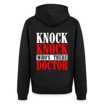 Knock Knock Who's There Doctor 5 - Unisex Premium Bio Zip Hoodie - Schwarz - Hinten - Nico (187cm)