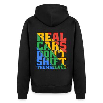 Real Cars Don't Shift Themselves 5 - Unisex Premium Bio Zip Hoodie - Schwarz - Hinten - Nico (187cm)