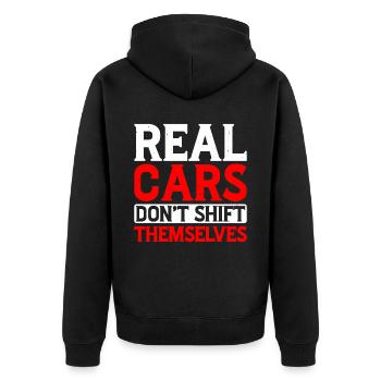 Real Cars Don't Shift Themselves 6 - Unisex Premium Bio Zip Hoodie - Schwarz - Hinten - Nico (187cm)