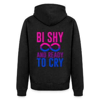 Bi Shy And Ready To Cry 4 - Unisex Premium Bio Zip Hoodie - Schwarz - Hinten - Nico (187cm)