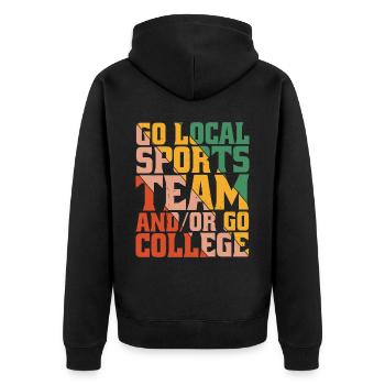 Go Local Sports Team And/Or Go College 11 - Unisex Premium Bio Zip Hoodie - Schwarz - Hinten - Nico (187cm)